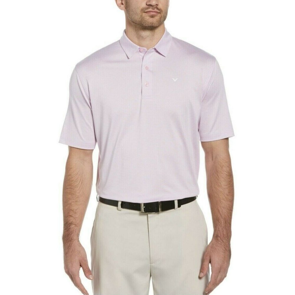 !!NWT!! Men's CALLAWAY Party Pink Heather Stripe Golf Polo Large